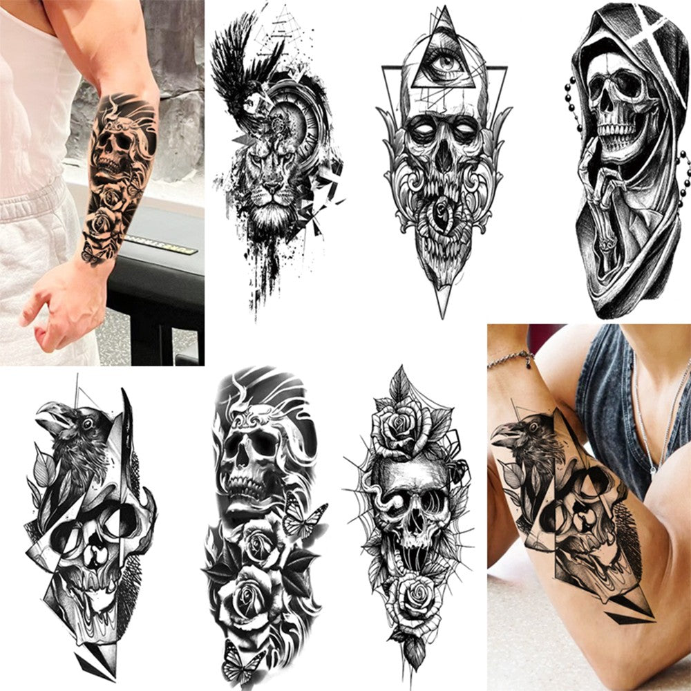 6 Sheets Waterproof Temporary Tattoo Stickers for Arm & Body - Skull Pattern