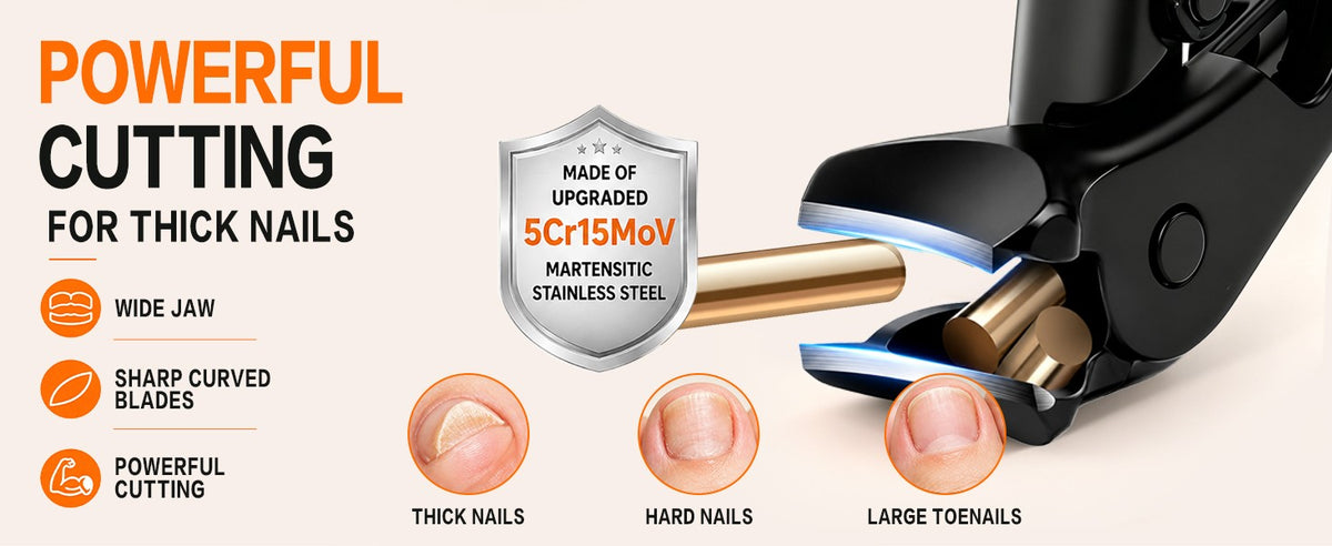 Senior Wide Jaw Angled Nail Clipper for Thick Nails - Ergonomic Handle