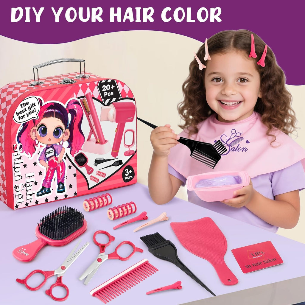 Kids Hair Salon Play Set with Carrying Case, Lights & Accessories for Girls