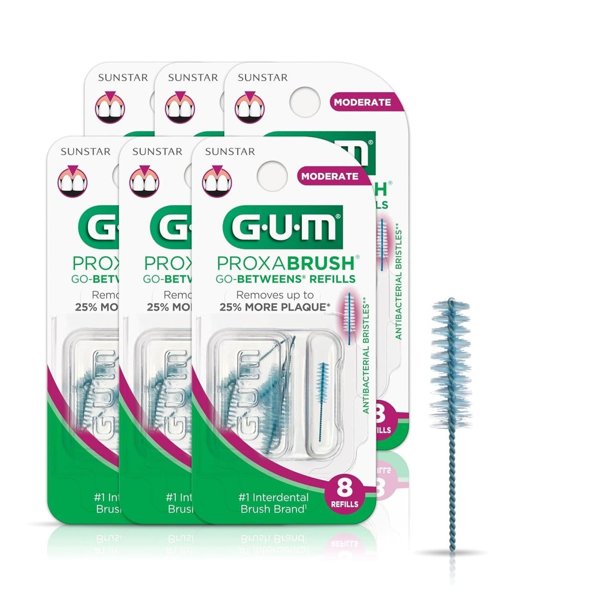 Interdental Brush Refills for GUM Proxabrush Go-Betweens - Moderate 8 Pack