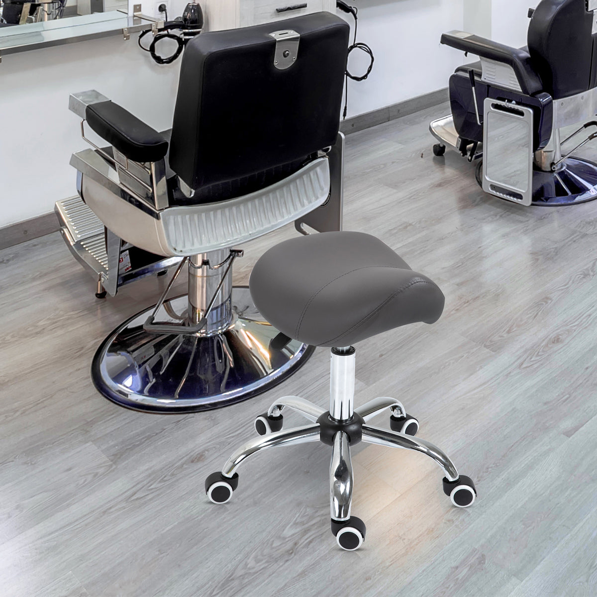 Adjustable Hydraulic Saddle Stool with Swivel and Casters for Salon & Medical Use