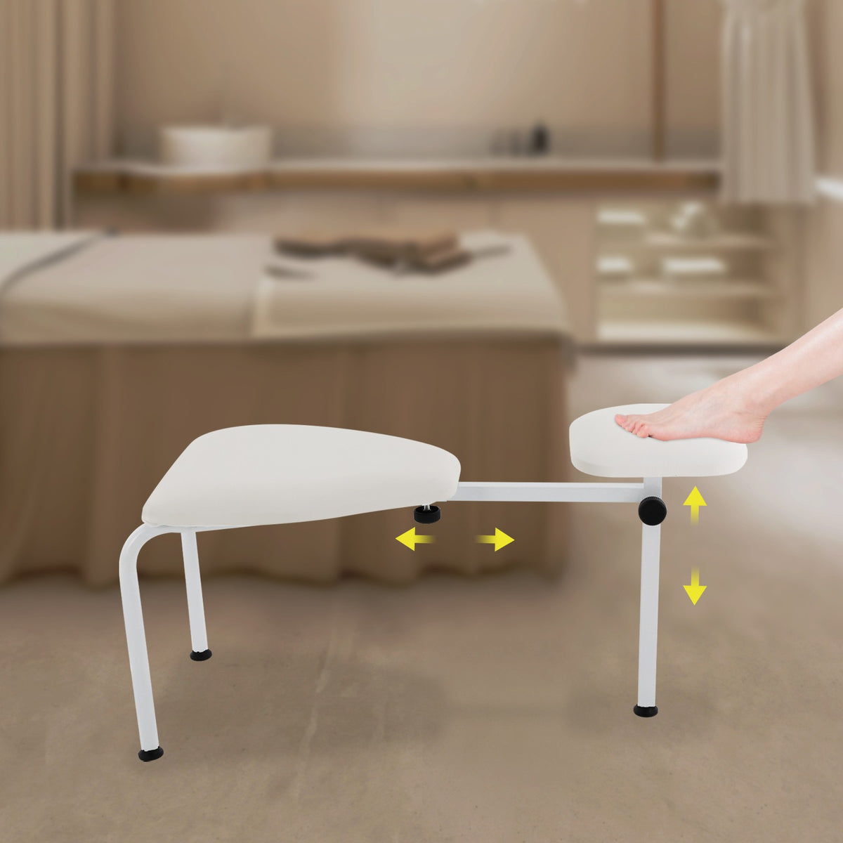 Adjustable Pedicure Stool with Foot Rest - Salon Spa Chair White