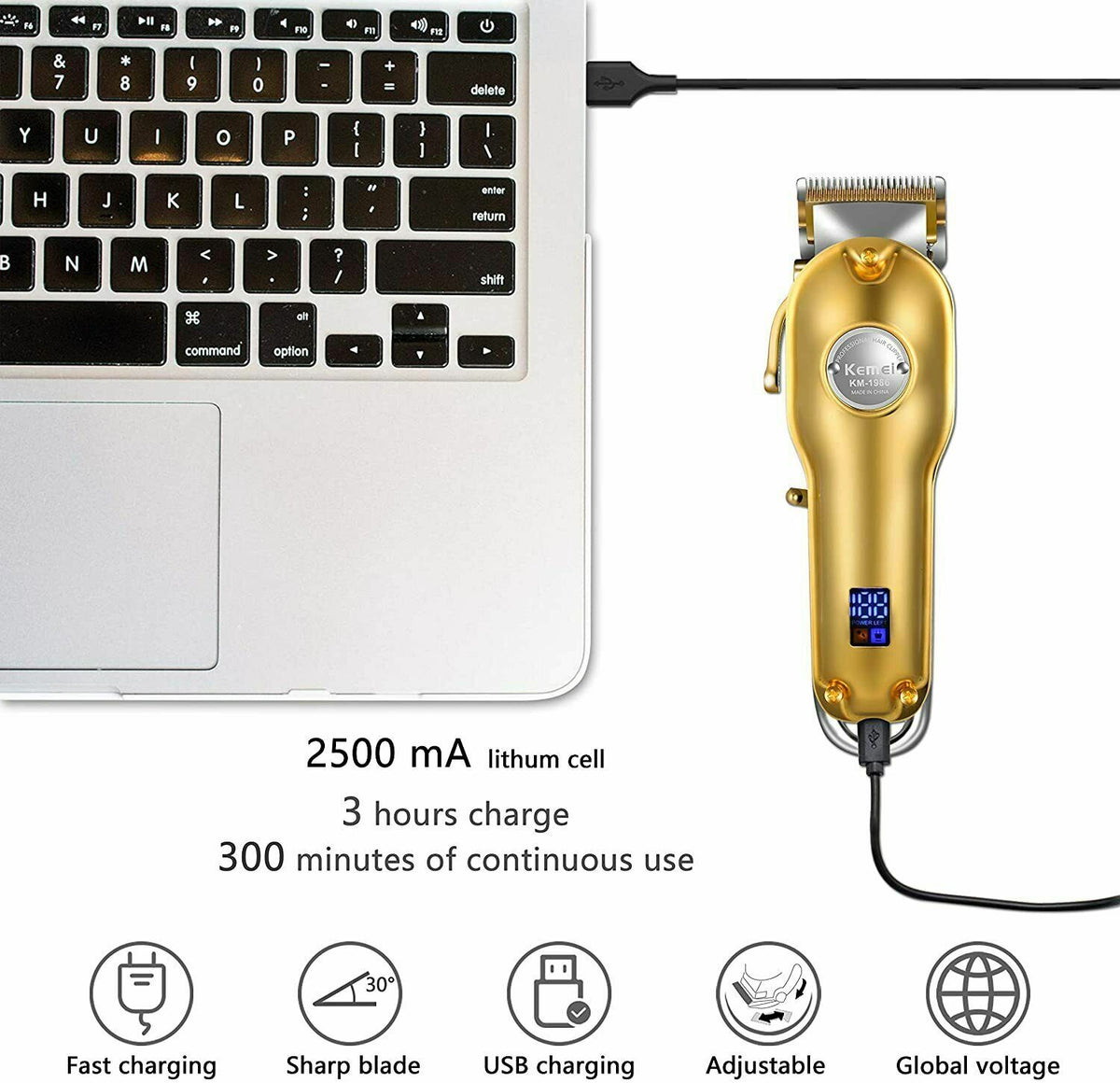 Cordless Hair Clippers Trimmer for Professional Barber & Home Use - Kemei