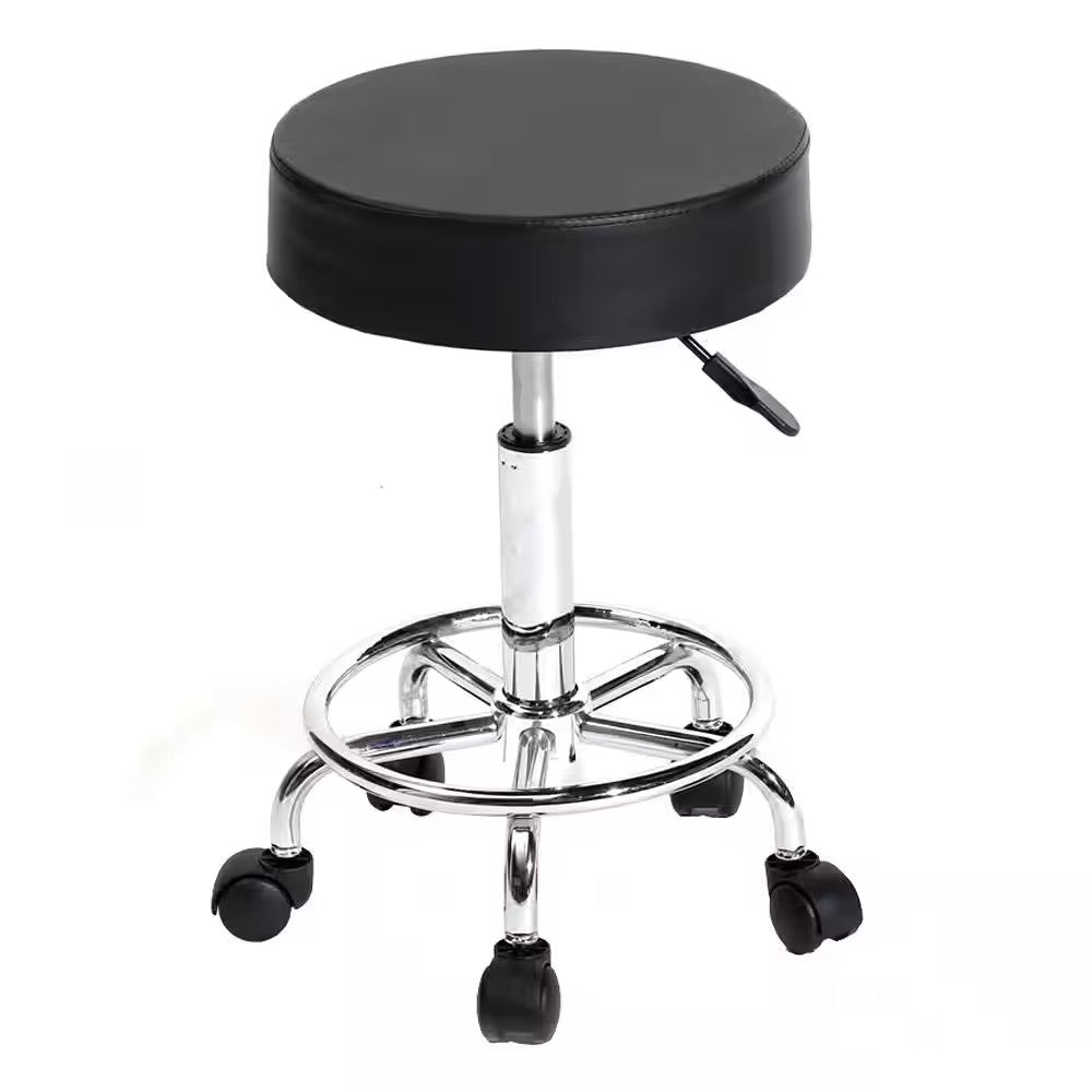 Adjustable Black PU Leather Swivel Salon Bar Stool with Hydraulic Height
