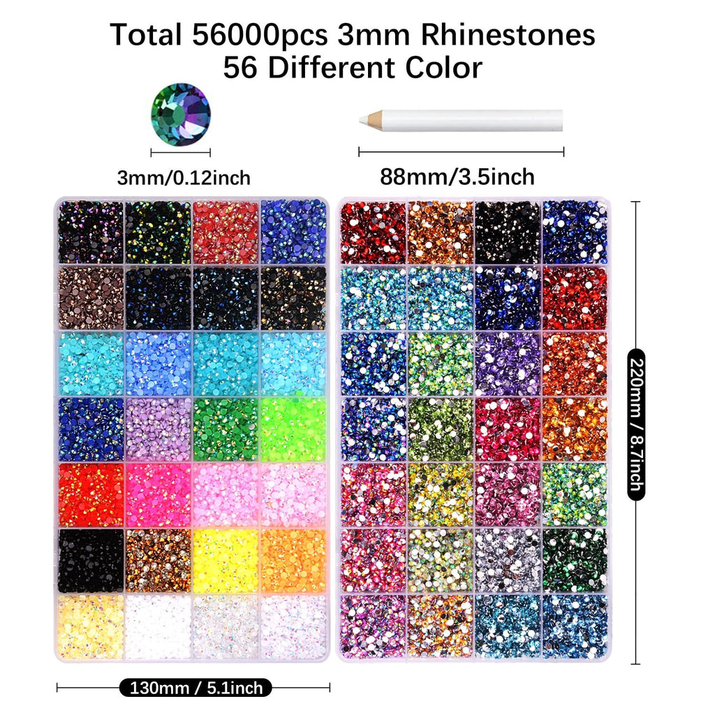 56000 Pcs Rhinestones Bedazzling Kit with 56 Colors & Tools for DIY Crafts