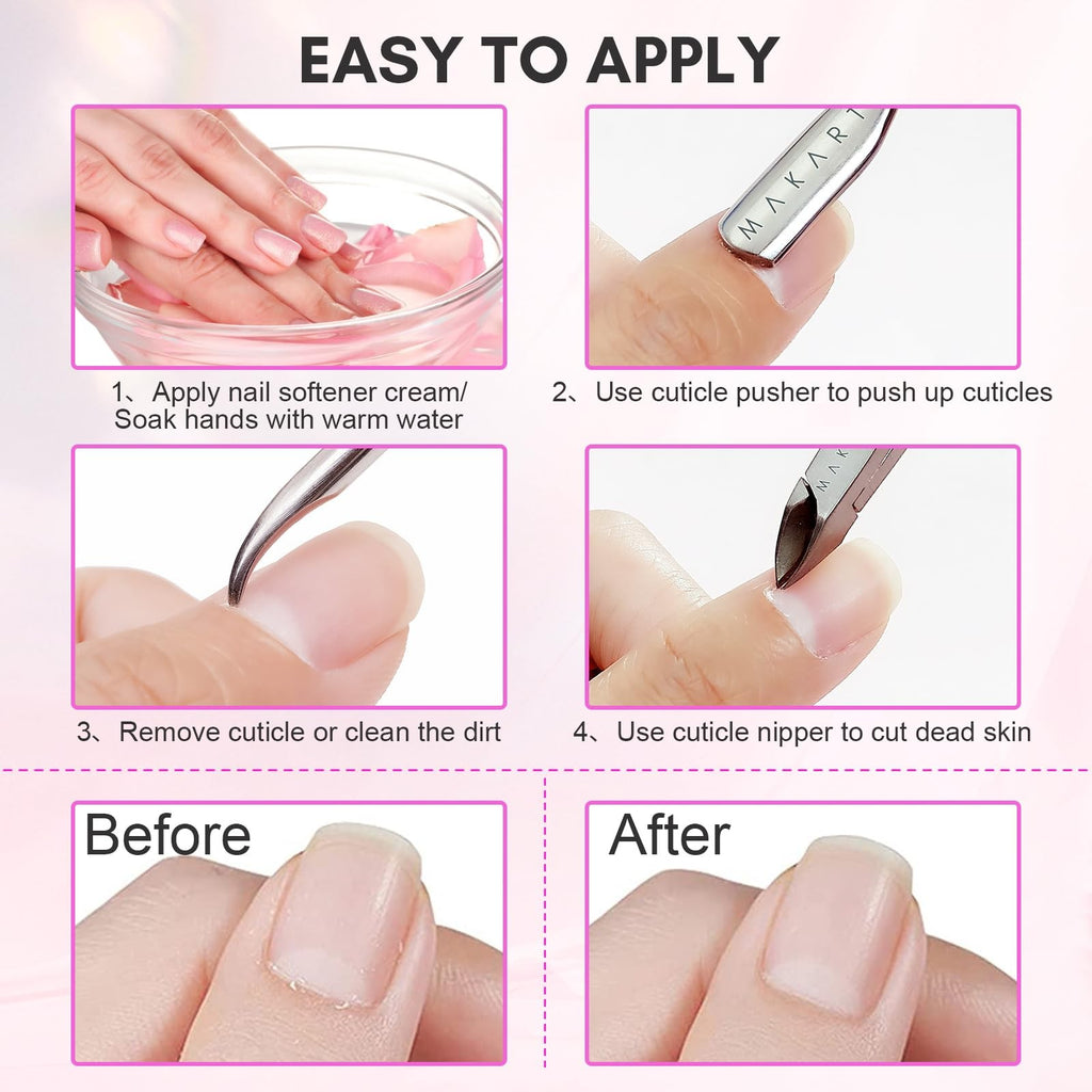 3-Piece Pink Nail Cuticle Nipper Set with Pusher - Stainless Steel Manicure Tools