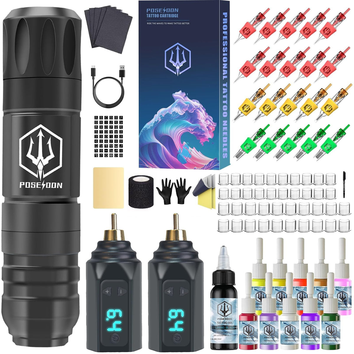 Professional Tattoo Pen Kit with 2 Batteries for Beginners - Wireless Rotary Tattoo Machine