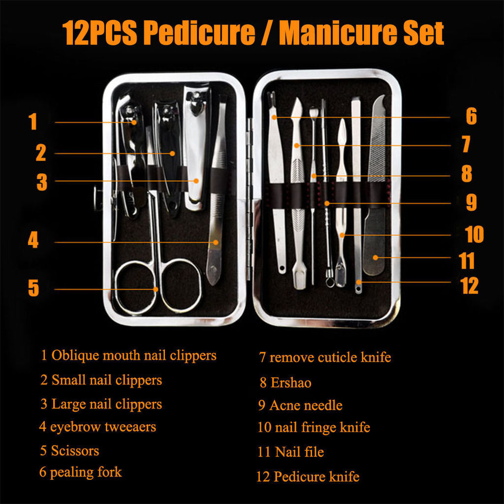 12-Piece Professional Nail Care Manicure Pedicure Set with Leather Case