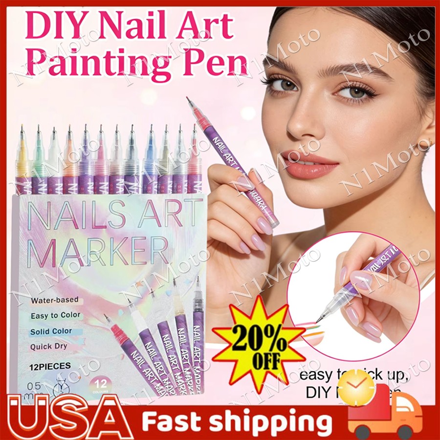12-Color Nail Art Pen Set for DIY Drawing and Detailing