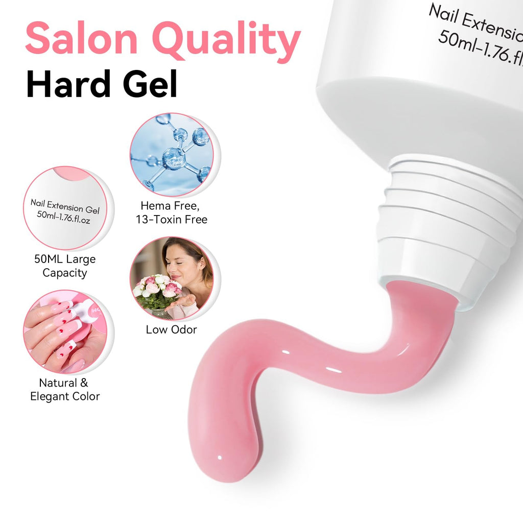 Poly Nail Gel 50ML Natural Pink - Thick Builder for Nail Extensions & Art