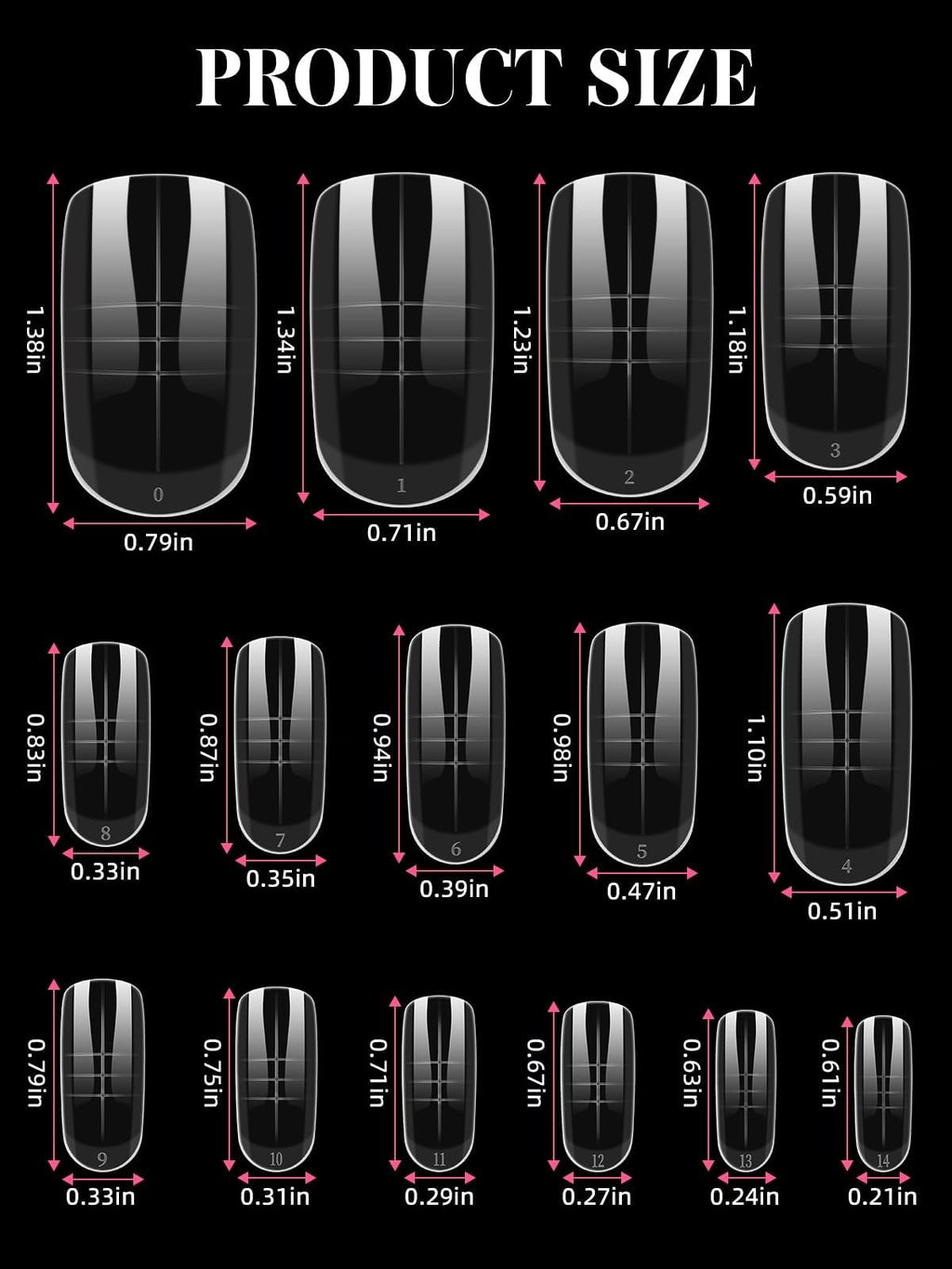 Reusable Toe Nail Forms Kit for Poly Gel Extensions - 15 Sizes, 300 Pieces