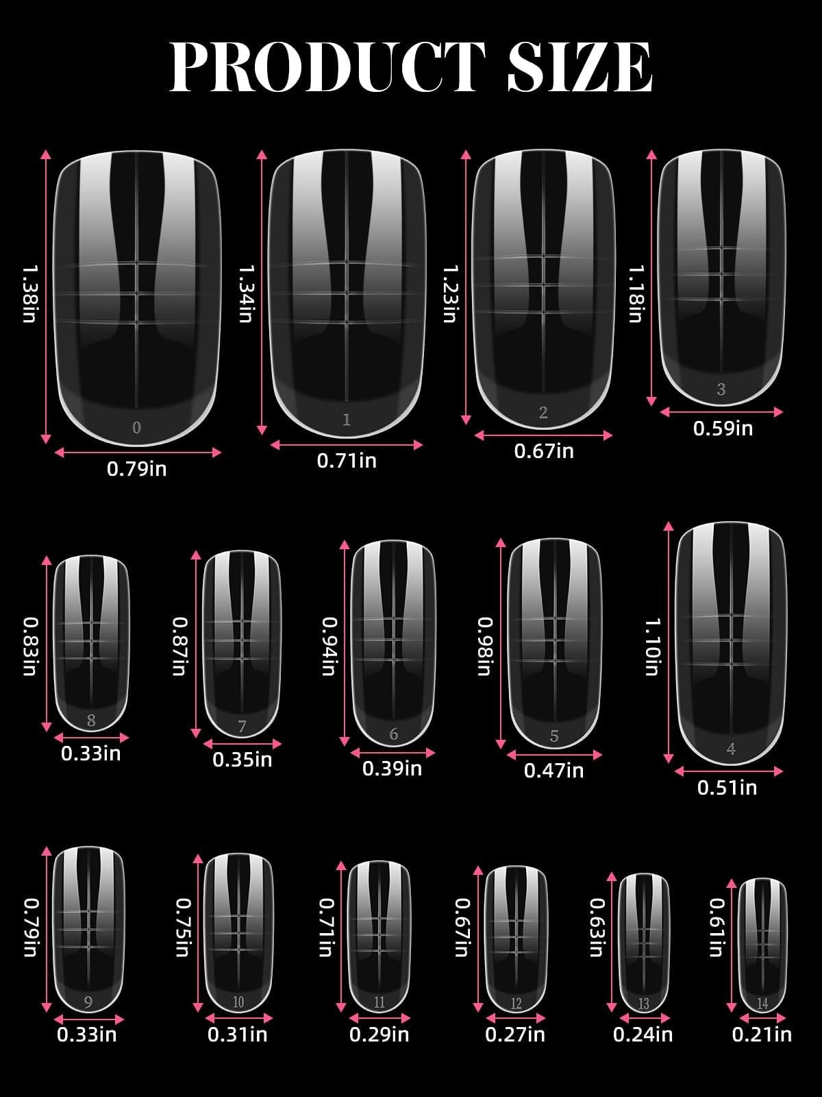 Reusable Toe Nail Forms Kit for Poly Gel Extensions - 15 Sizes, 300 Pieces
