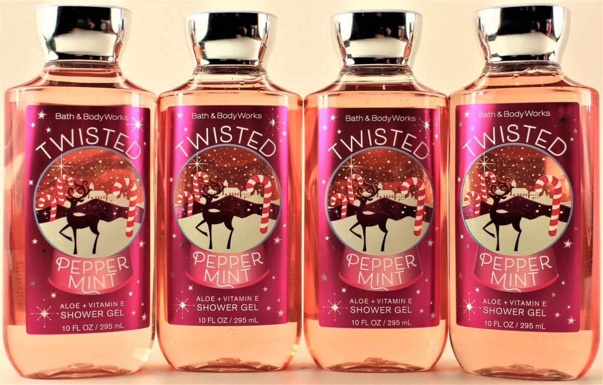 Bath & Body Works Twisted Peppermint Body Wash & Shower Gel 10oz - Pack of 4