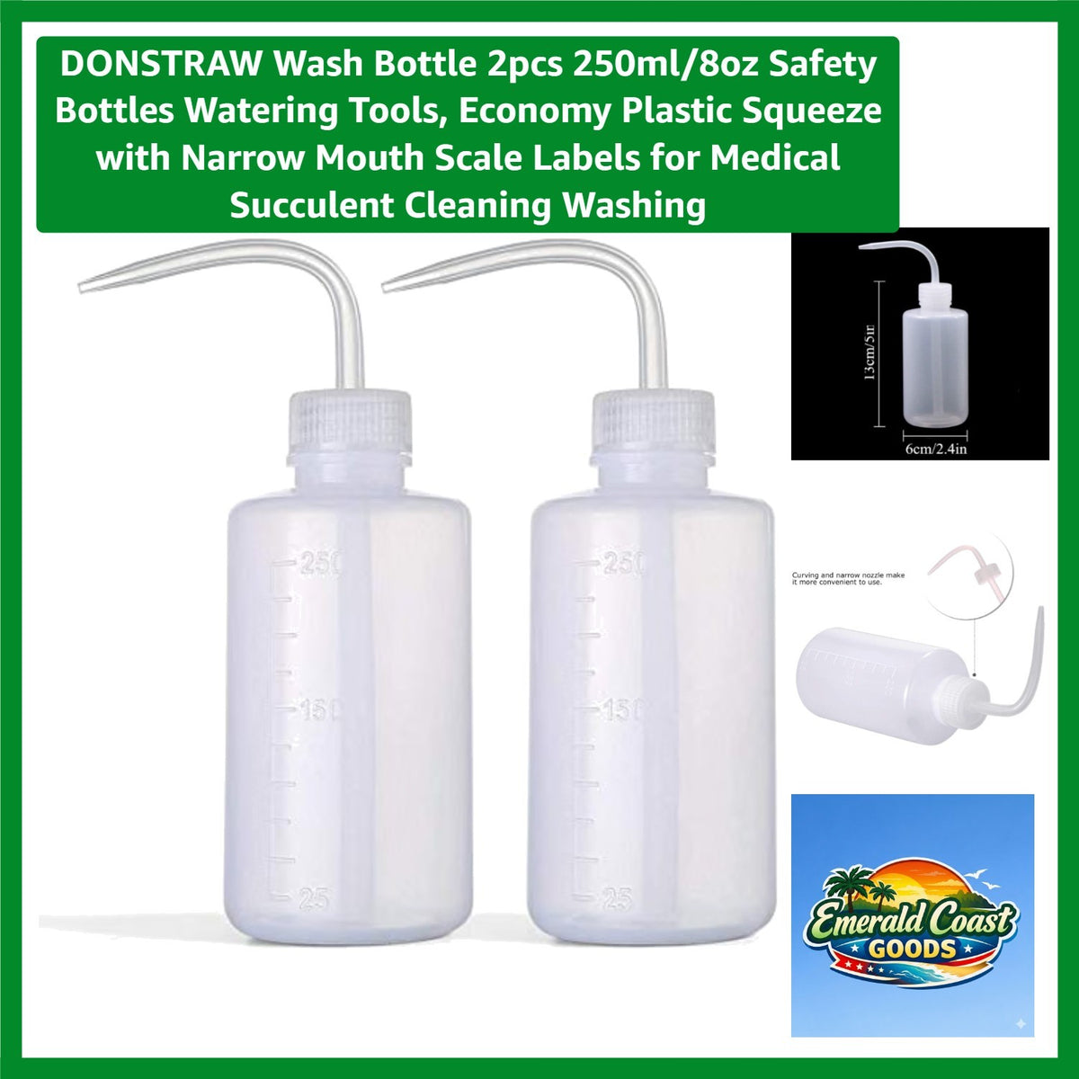 Clear 2x250ml Liquid Squeeze Bottles with Scale for Plants & Lab Use