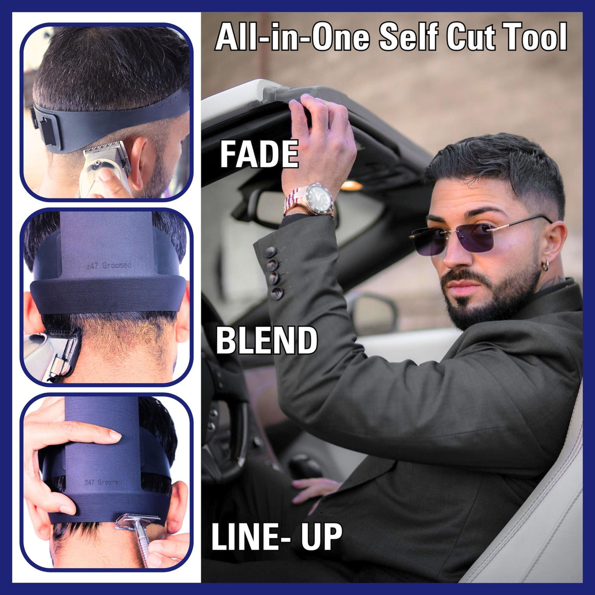 Men's Self Haircut Kit with Neckline Shaving Guide & Fade Band
