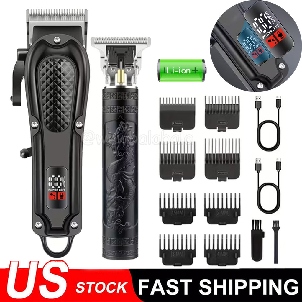 Men's Professional Hair Clippers & Trimmer Set with Adjustable Blade and 8 Limiters