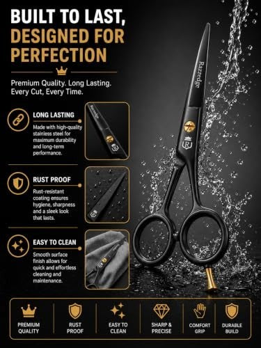 Mustache Beard Scissors 5 Inch Stainless Steel Micro Serrated Blade for Grooming