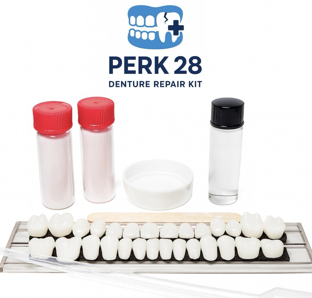 Denture Repair Kit with 28 Teeth - Emergency Fix for Cracked or Missing Dentures