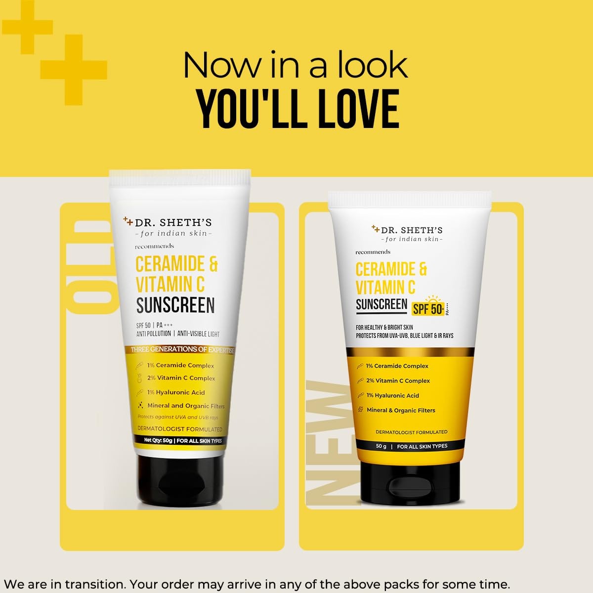 Vitamin C Sunscreen SPF 50 with Ceramide - UVA UVB Protection 1.76oz