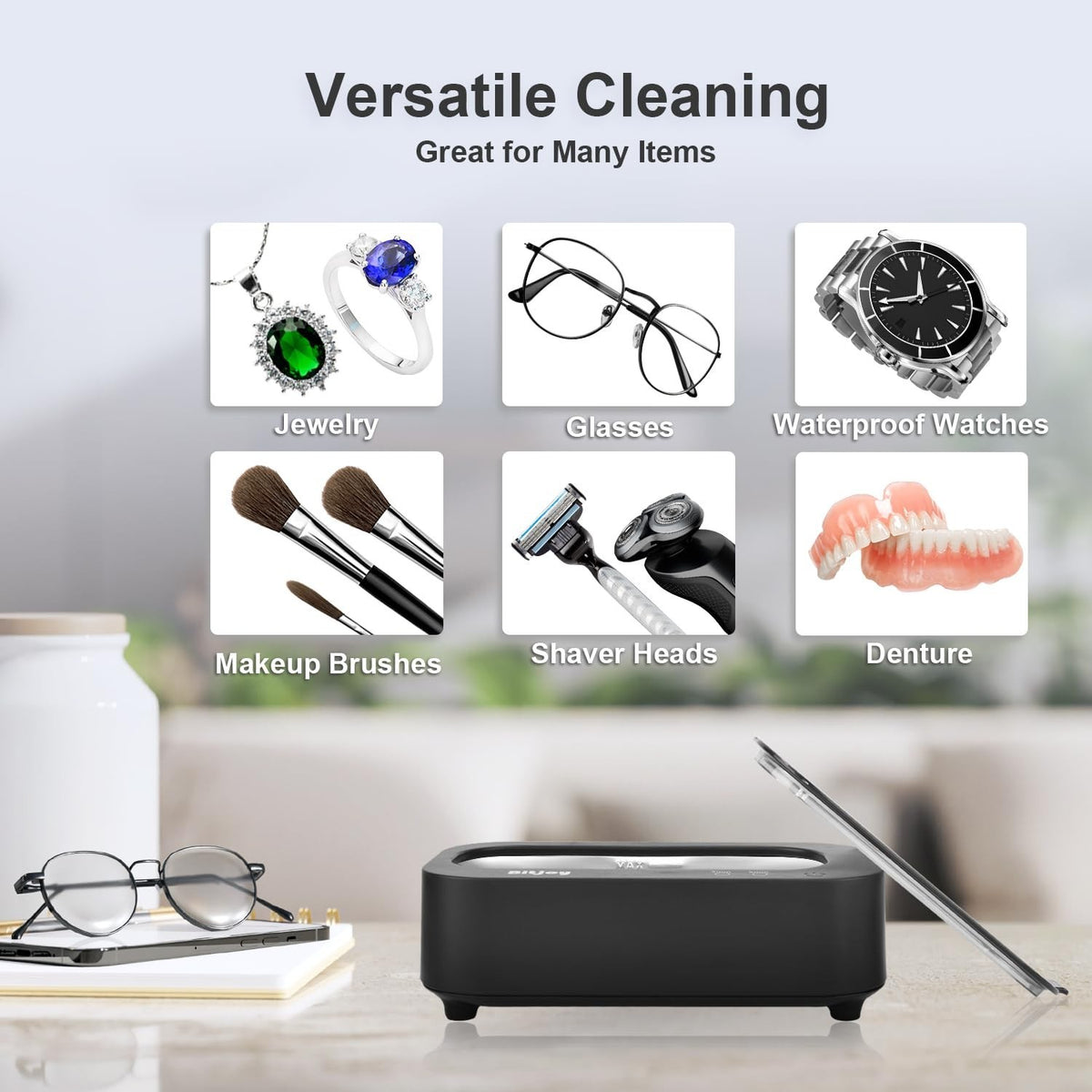 Ultrasonic Jewelry Cleaner with 48KHz Power, 12oz Tank for Gems and Glasses