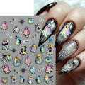 Rainbow Ghost Bat Cat Halloween Nail Stickers 2 Sheets 3D Embossed Decals