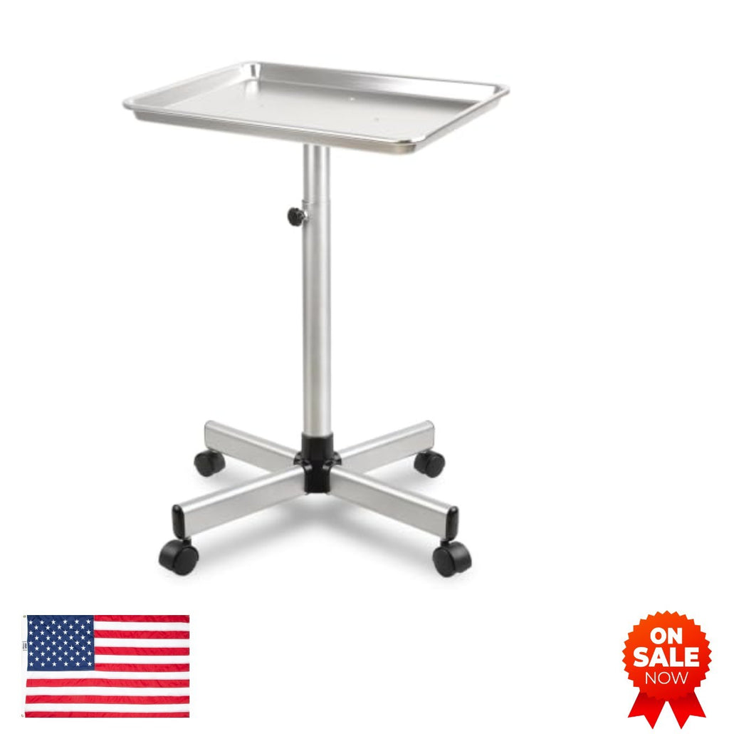 Adjustable Height Salon Tray Cart on Wheels - Metal Rolling Service Station