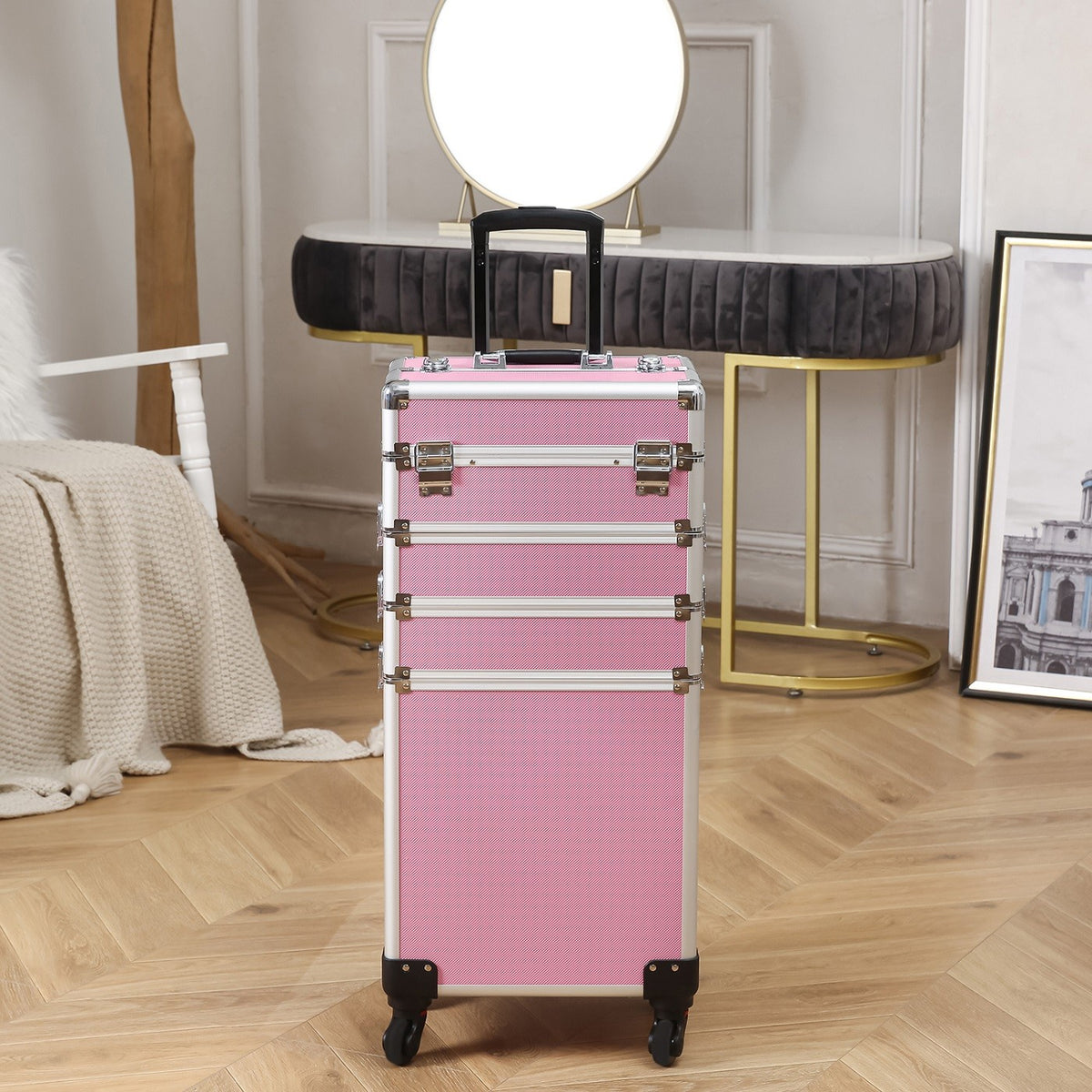 4-in-1 Makeup Case Portable Cosmetic Storage Trolley Box