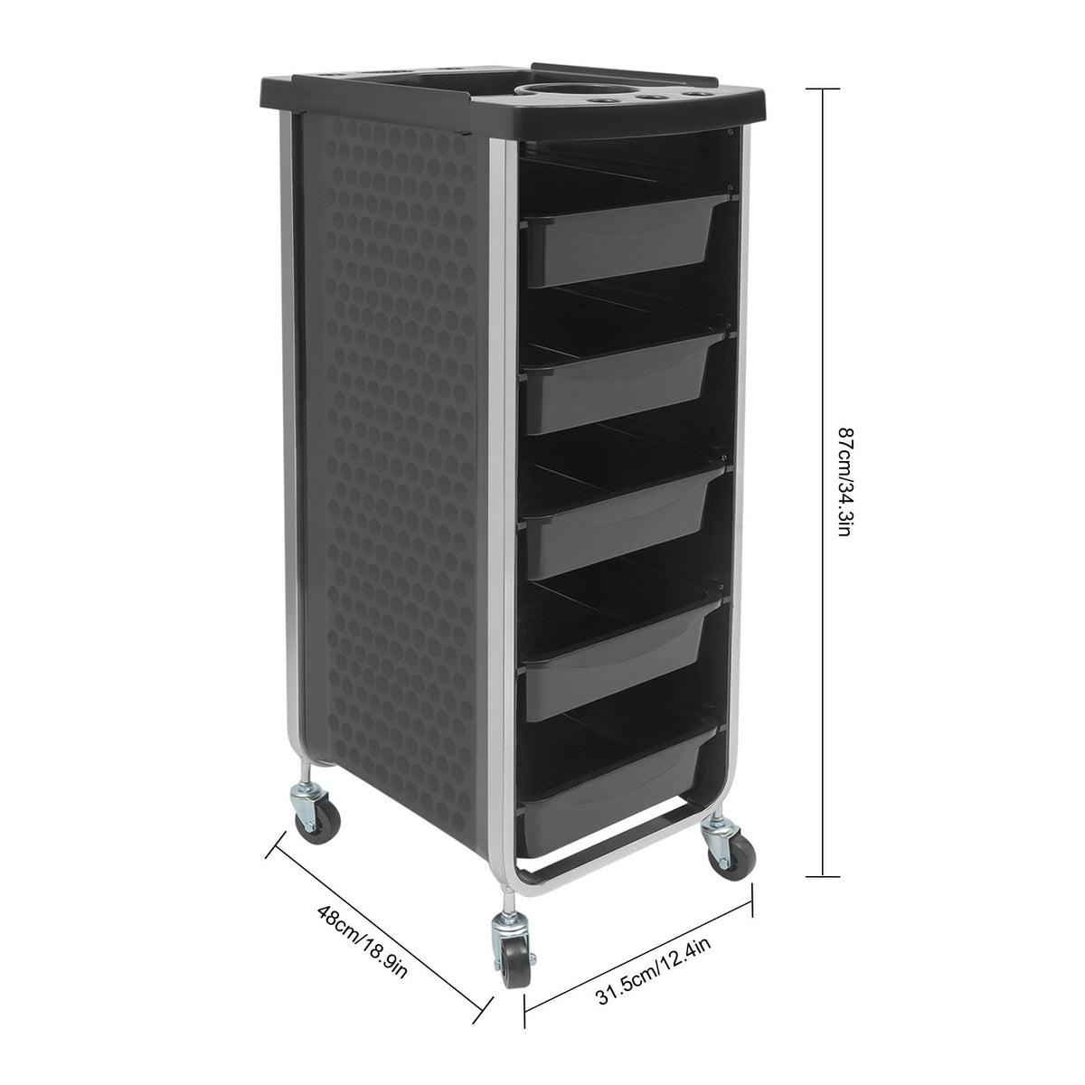 Salon Trolley Cart with 5 Drawers and Wheels for Beauty and Barber Shops