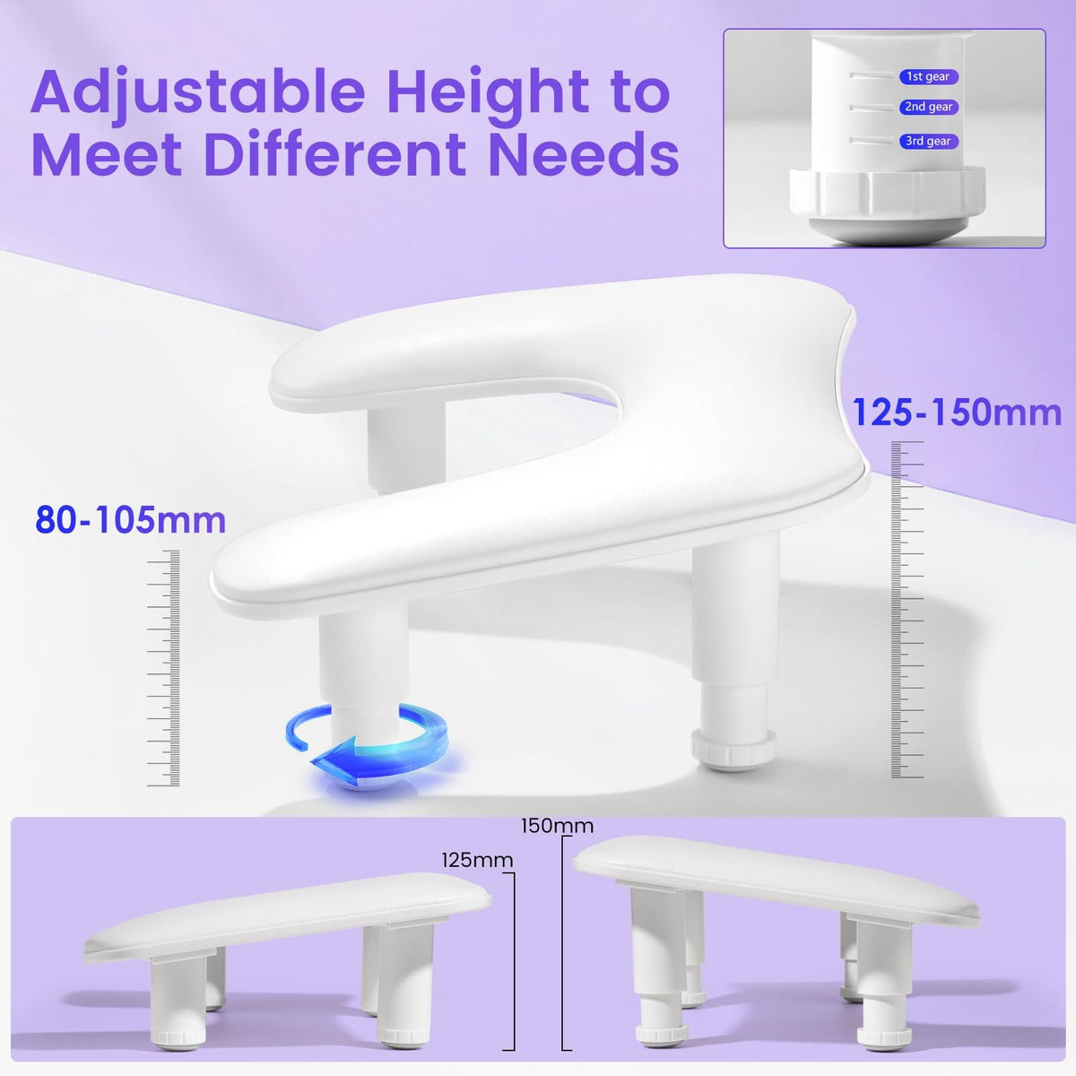 Adjustable U-Shaped Manicure Arm Rest for Nail Techs - Microfiber Support Stand