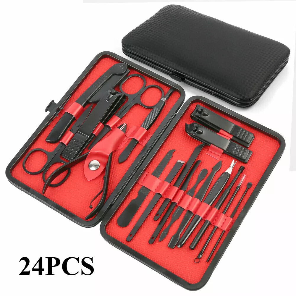 24-Piece Stainless Steel Nail Clipper & Manicure Pedicure Set with Portable Case