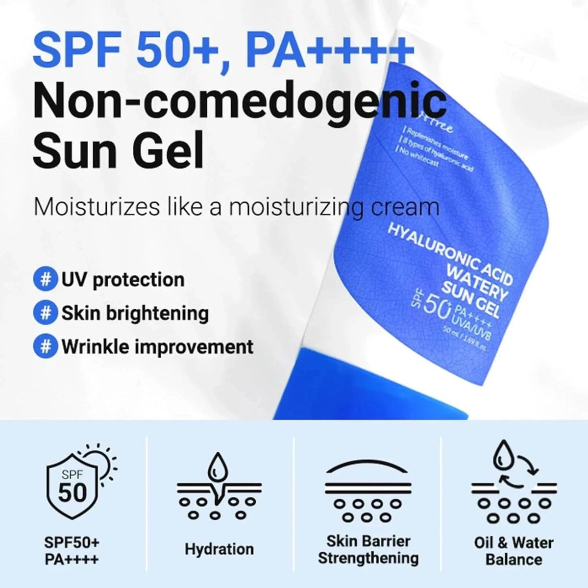 SPF 50+ PA++++ Hyaluronic Acid Sun Gel Sunscreen for All Skin Types 50ml