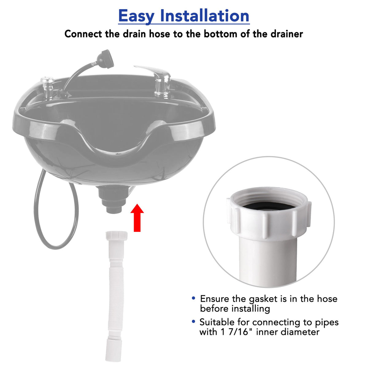 Extendable Wash Basin Drain Hose Kit for Salon Shampoo Bowls