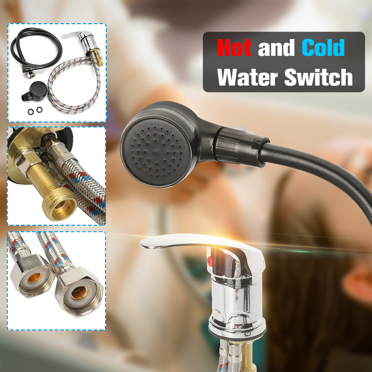 Shampoo Bowl Sink Faucet with Hot & Cold Water Spray Hose for Barber & Salon