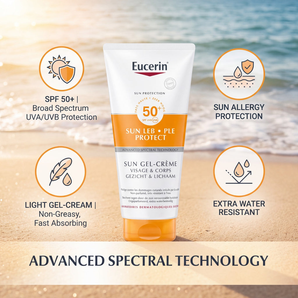 SPF 50 Sunscreen Gel Cream for Face & Body - Water-Resistant, Sensitive Skin Safe