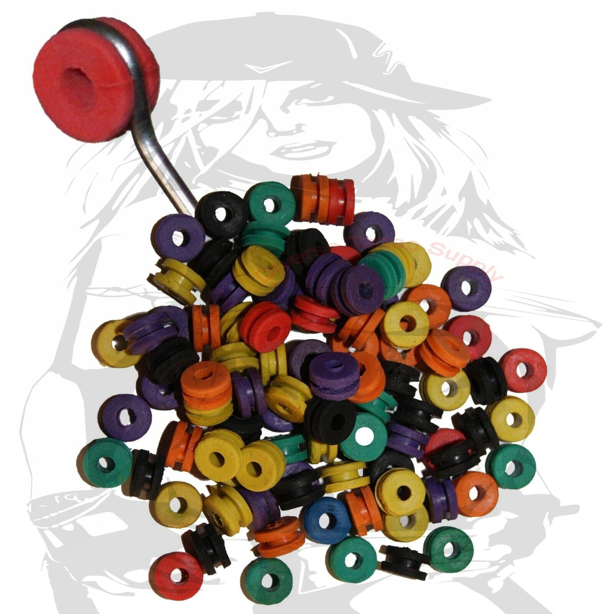 Tattoo Grommet Nipple Rubber Set – Rainbow Color 100 Pcs Pack (All Variants)