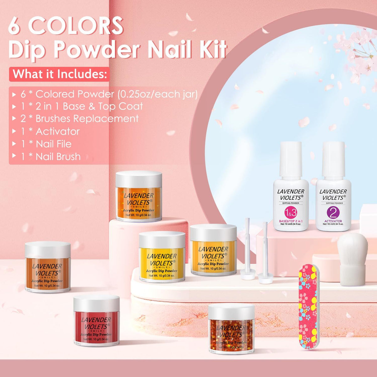 Dip Powder Nail Kit with 6 Colors, No UV Lamp, Long-Lasting and Safe for Natural Nails