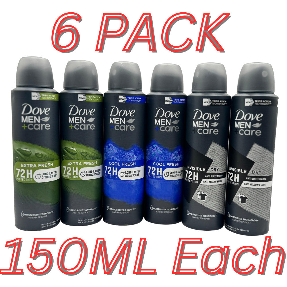 Dove Men+Care Deodorant Spray 6-Pack Variety Set - 72H Anti-Perspirant, Invisible Dry, Cool & Fresh Scents