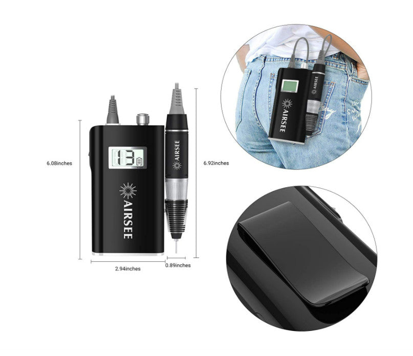 Professional Wireless Nail Drill Kit with LCD Screen, 6 Metal Bits, 3000-30000 RPM