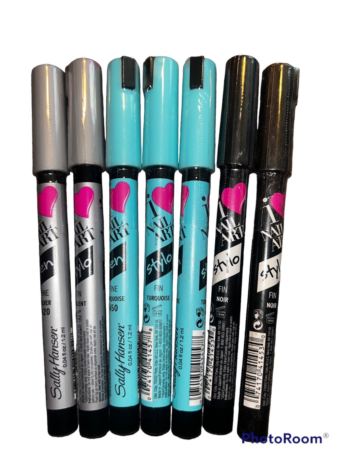 Nail Art Pens Set of 7 for Creative Manicures - Silver, Black, Turquoise