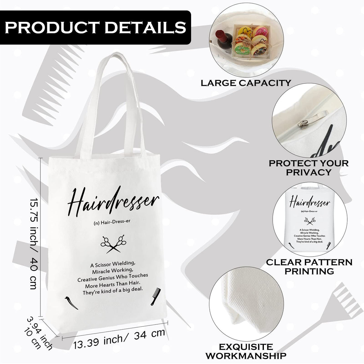 Hairdresser Gift Set - Canvas Tote Bag & Makeup Bag for Stylist