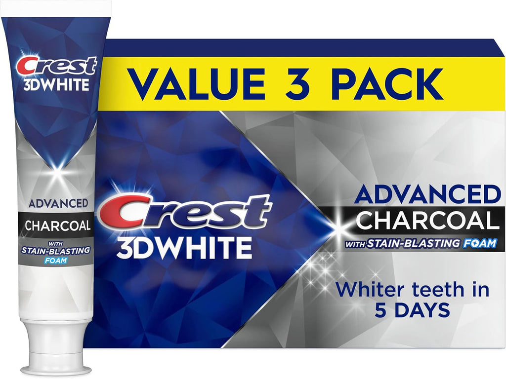 Crest 3D White Charcoal Toothpaste Pack - Whitening Fluoride Gel, 3 x 3.3 oz