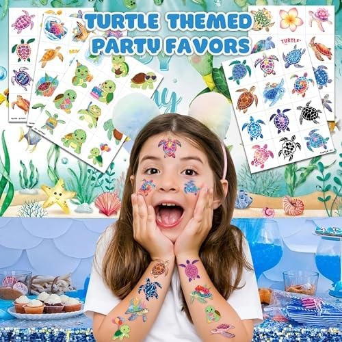 60-Count Turtle Temporary Tattoos for Kids - Pre-Cut Ocean Animal Sticker Set