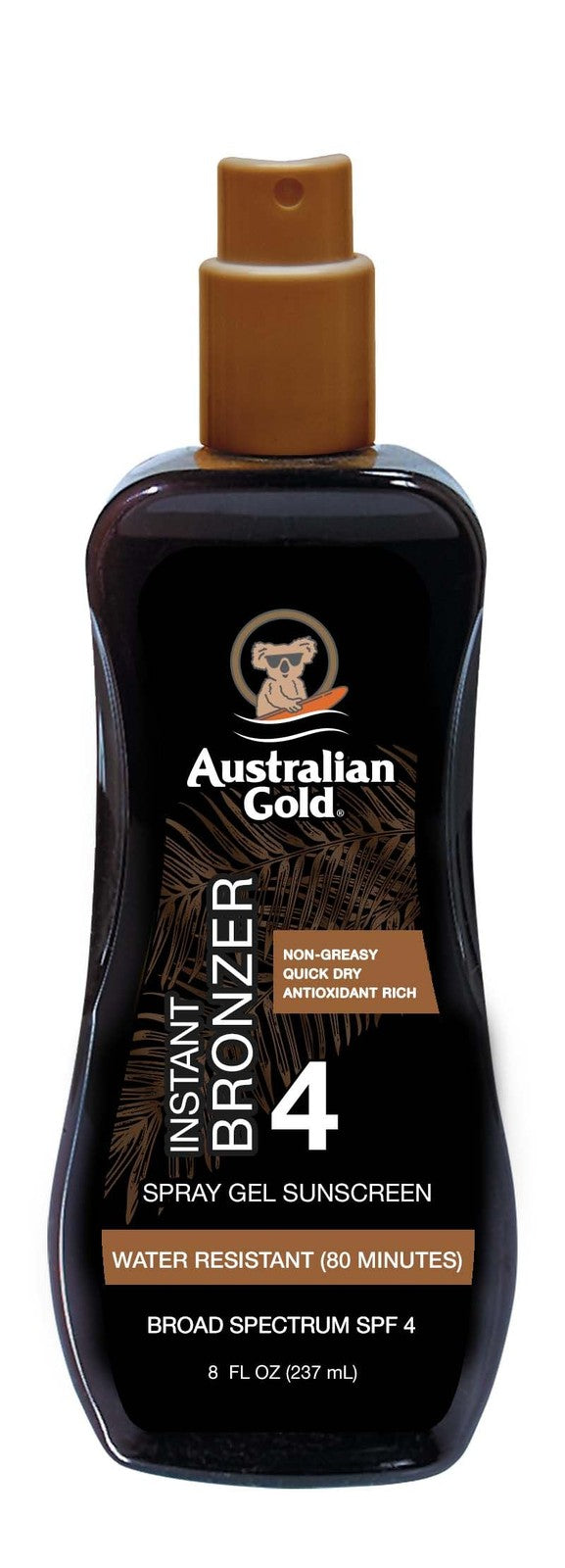 Australian Gold SPF 4 Sunscreen Spray Gel with Bronzer, 8 oz Moisturizer