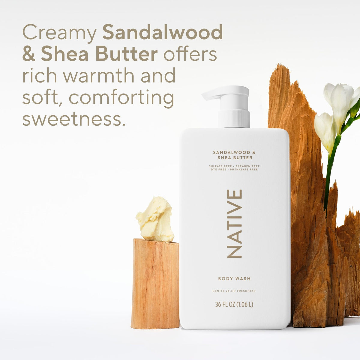 Native Sandalwood & Shea Butter Body Wash - 36 Fl Oz, Gentle & Vegan
