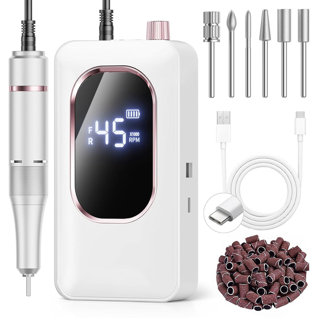 Professional Cordless Nail Drill Machine for Acrylic & Gel Nails - Slow Vibration, Gris