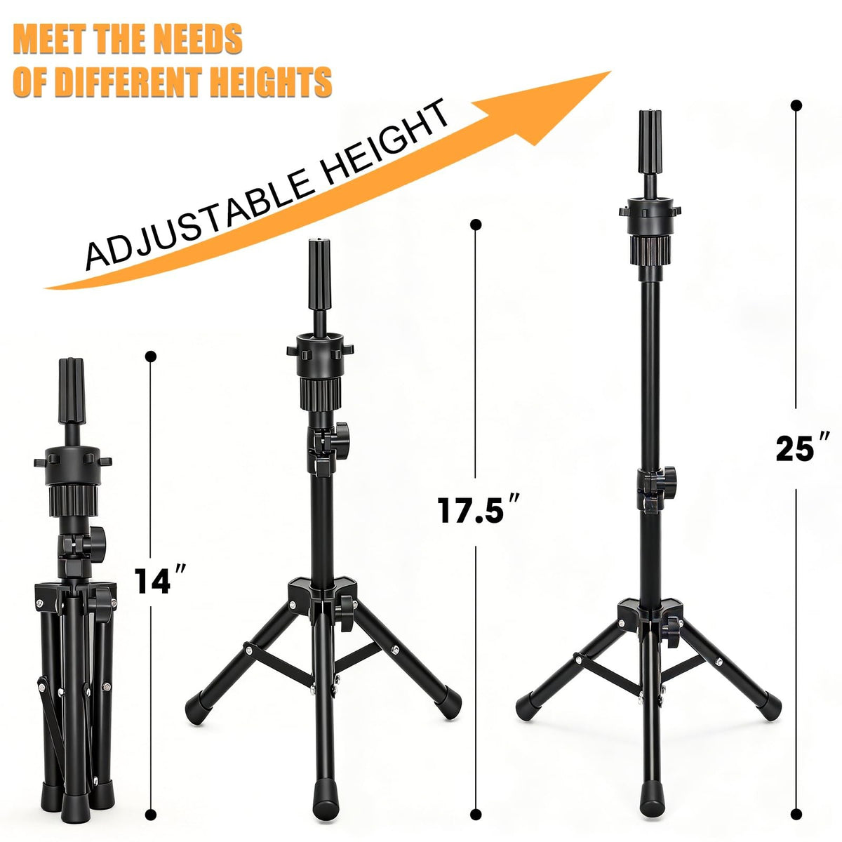 Mini Wig Stand Tripod - Adjustable Mannequin Head Holder for Styling