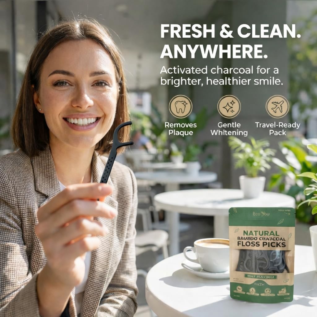 Biodegradable Mint Bamboo Floss Picks - 100 Count Vegan & Compostable