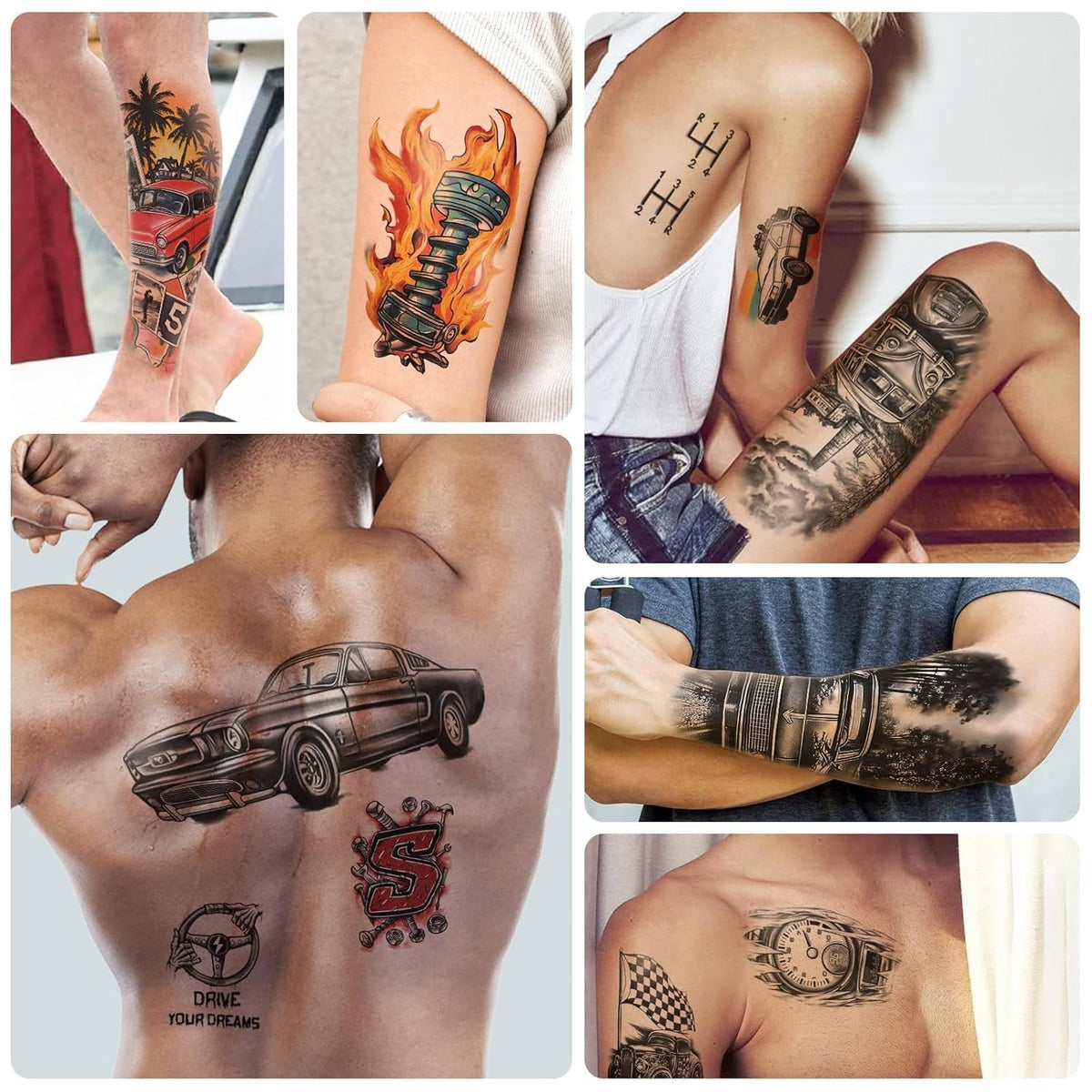 Temporary Tattoos, 77 Sheets Cars Theme Set for Adults & Kids - Water Resistant