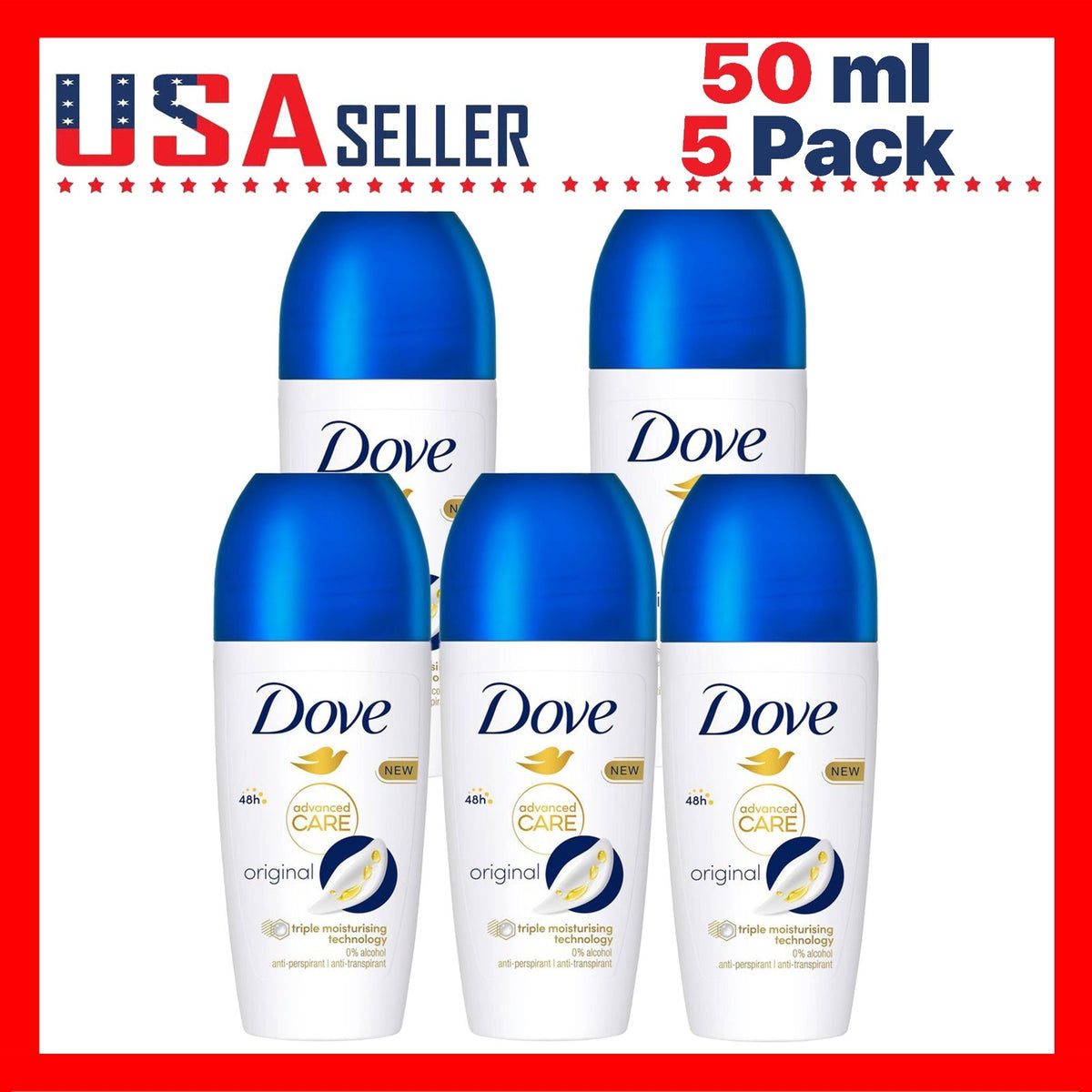 Dove Original & Powder Soft Roll-On Deodorant 5 Pack - 50mL Antiperspirant