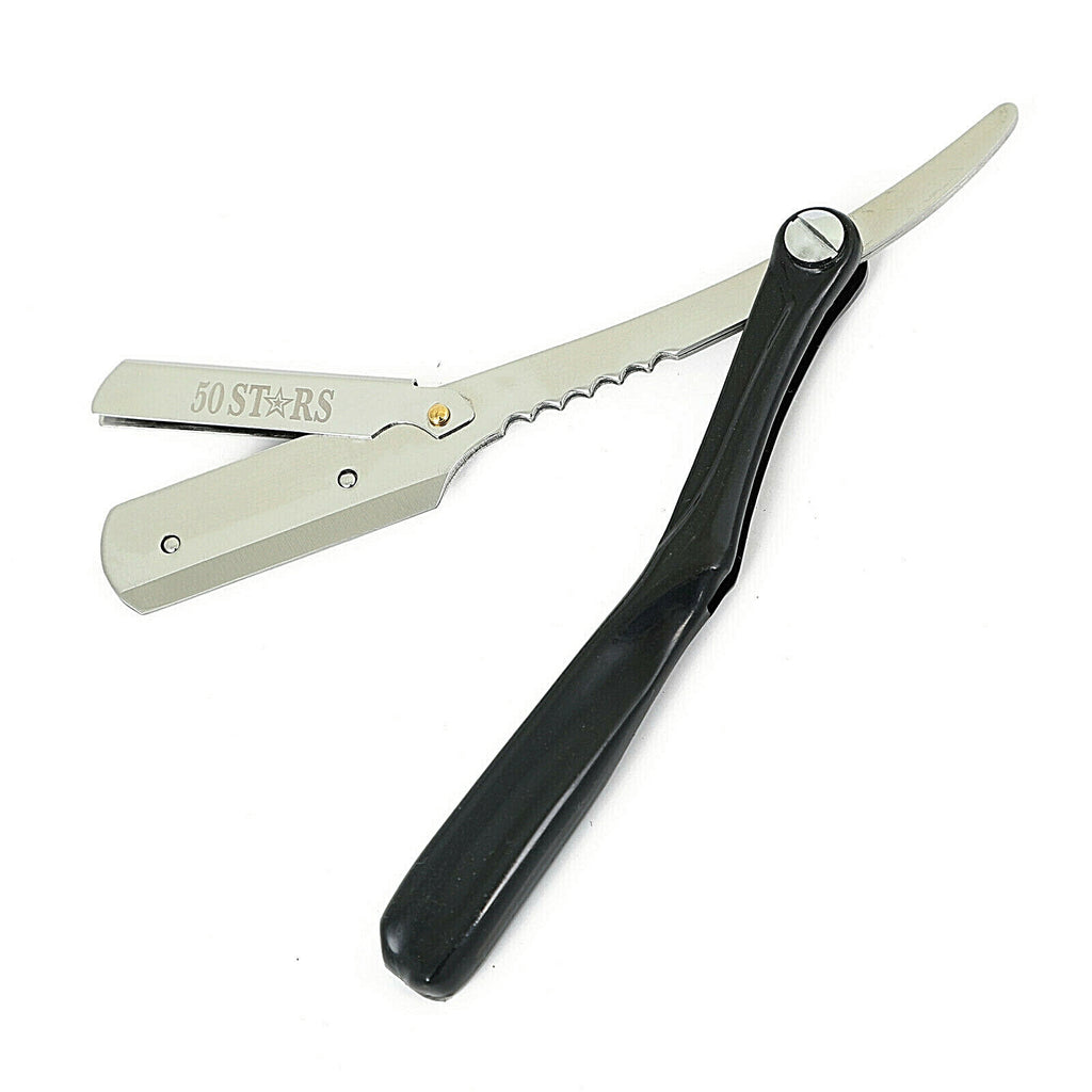 Professional Barber Straight Razor Kit with 100 Blades - Stainless Steel & Black Handle